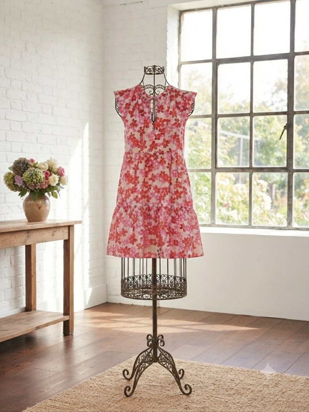 Draper James Pink Floral Tiered Midi Dress